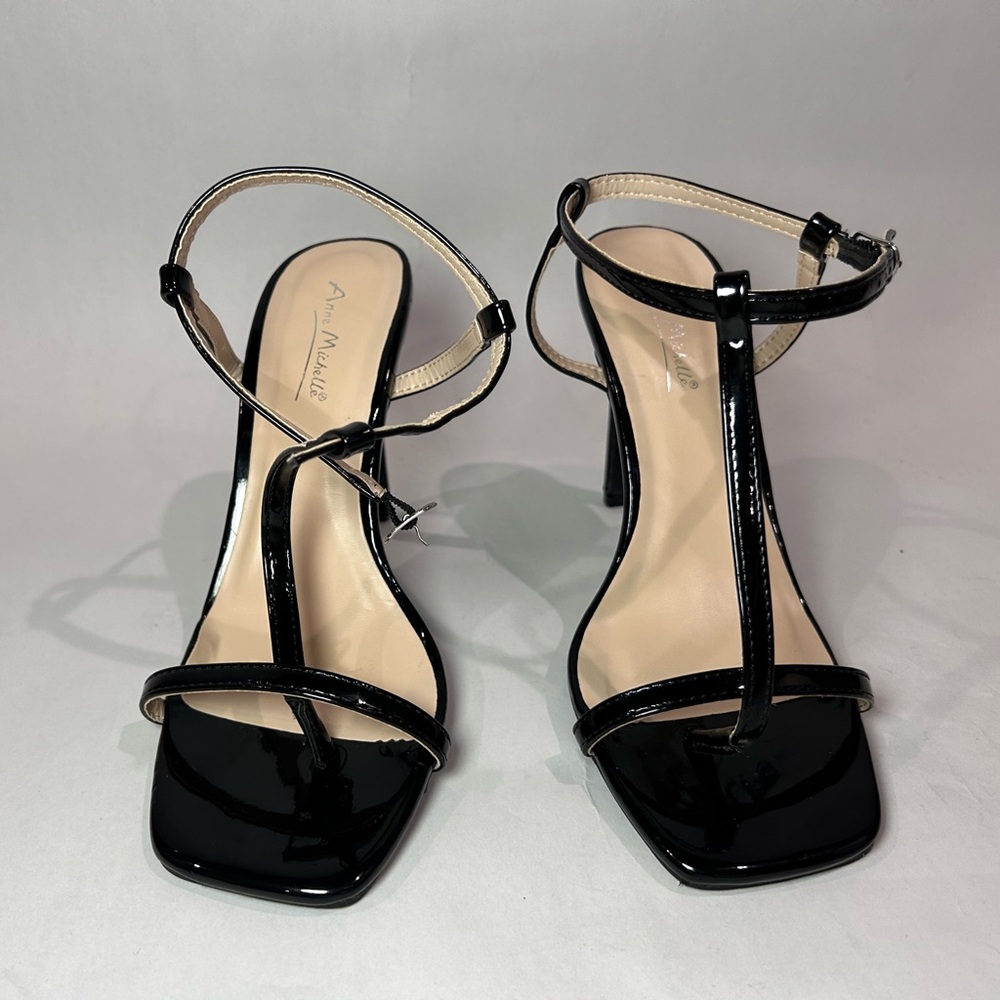 Anne Michelle Glossy Black Strappy Heels